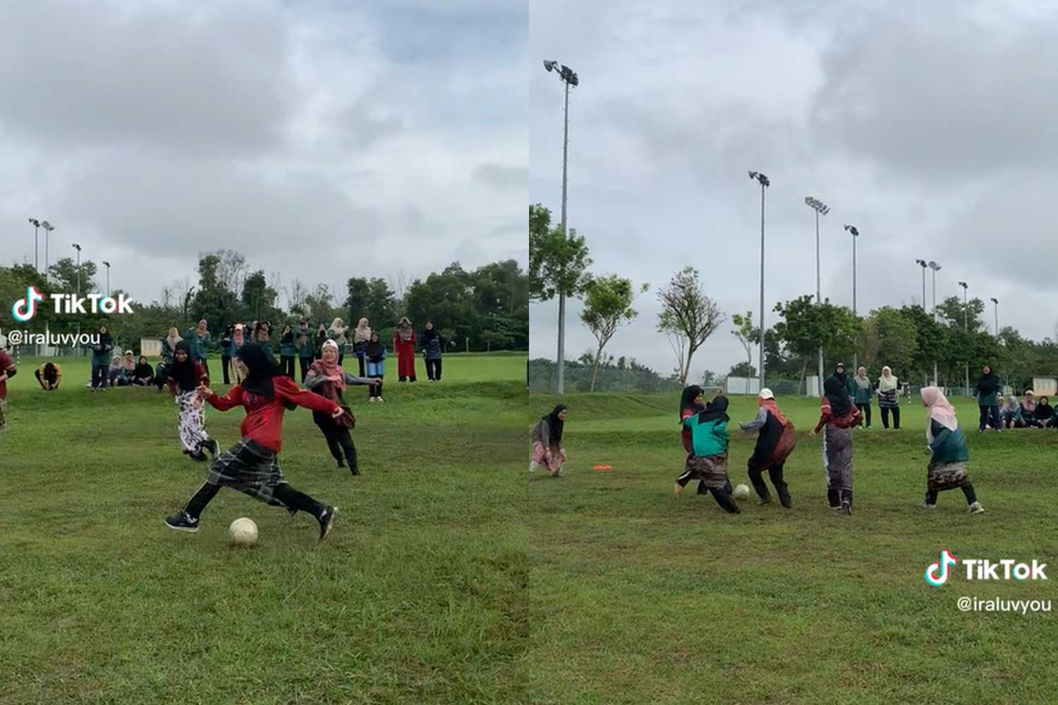 Aksi gadis cantik main bola pakai kain pelekat jadi perhatian