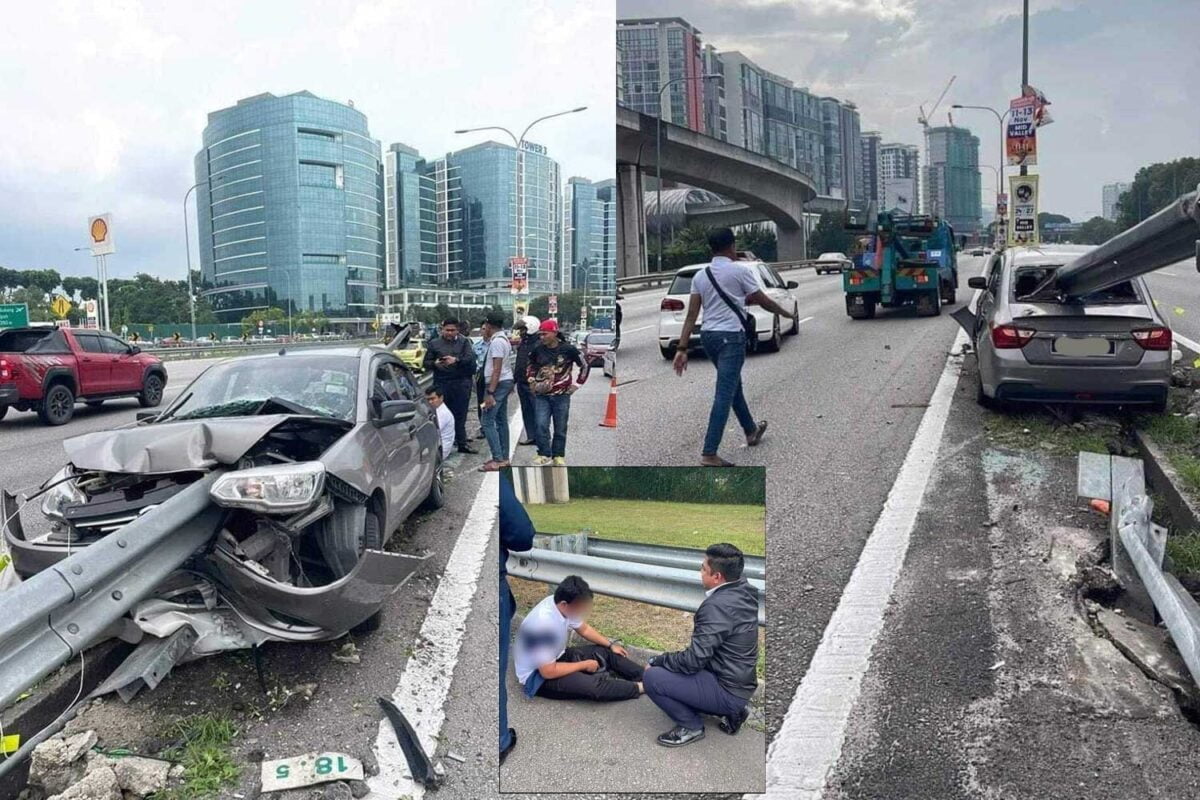 Video Kemalangan Ngeri Babit Proton Saga Rempuh Penghadang Jalan